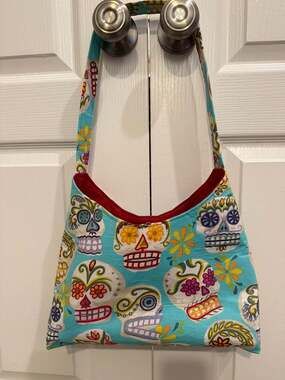 Handmade Sugar Skull Hobo Shoulder Bag Turquoise Day of the Dead Calavera Folk A